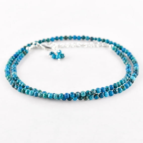 QNAVIC Natural Chrysocolla Gemstone Micro Round Beads Dainty Choker Necklace, Healing Crystals, Birthstone Gift for Her, Silver Plated Chain 18 inch, Handmade Jewelry for Women