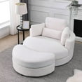 thumbnail image 5 of Accent Swivel Barrel Chair with Storage Ottoman, 51“ Round Accent Chair Lounge Chair with Pillows, Upholstered Linen Fabric Oversize Sofa Chair Reading Chair, for Bedroom, Hotel, Ivory, 5 of 7