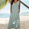 thumbnail image 4 of TIMIFIS Robes Maxi pour Femmes Robe d'Été de Plage Coton Lin Col Rond Sans Manches Longues Robes Grande Taille Camisole Chemises Robe avec Poches, 4 of 5