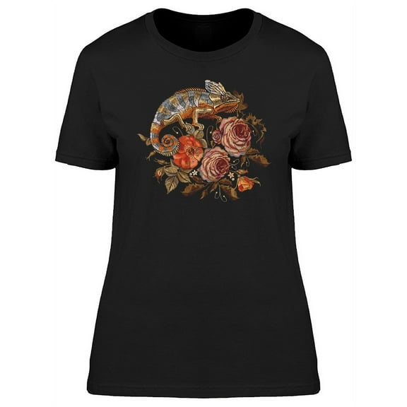 Brown Chameleon With Roses T-Shirt Women -Image by Shutterstock, Female x-Large