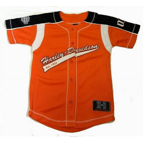 Harley-Davidson Boys Orange Logo Baseball Jersey Shirt Kids 12-14