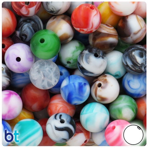 BeadTin Marbled Mix 16mm Round Plastic Craft Beads (25pcs)