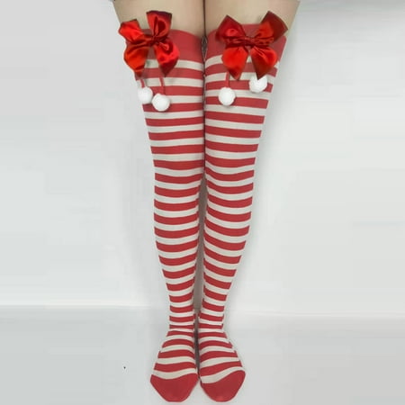 

KEVCHE Women s Girls Sexy Stripe Printed Chriatmas Party Knee Socks Stockings Red