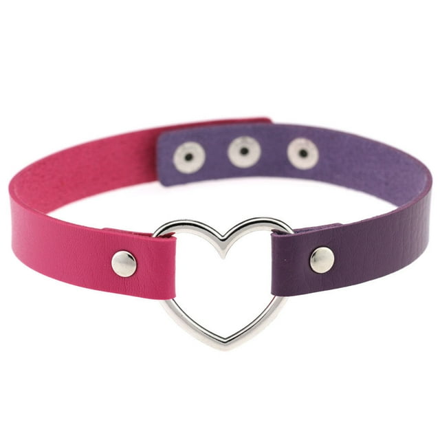 Collier Coloré Style Japonais Halloween Accessoire pour Femmes Ras-de-Cou en Cuir Chaîne Tour de Cou Ajustable Ras-de-Cou Cœur Scintillant Violet + Violet Rouge