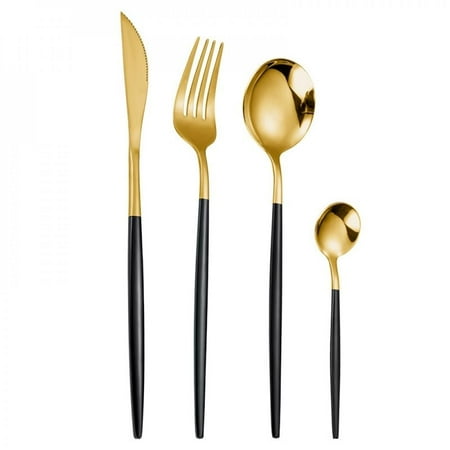 

BTGUY 4pcs Stainless Steel Dinnerware Knives Forks Coffee Stirring Spoons Cutlery Set Kitchen Dinner Tableware Flatware Accessories