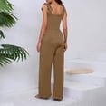 thumbnail image 4 of Jumpsuits for Women Sleeveless Wide Leg Loose Overalls with Pockets Bow Straps Summer Vacation Beach Long Rompers Khaki L, 4 of 5