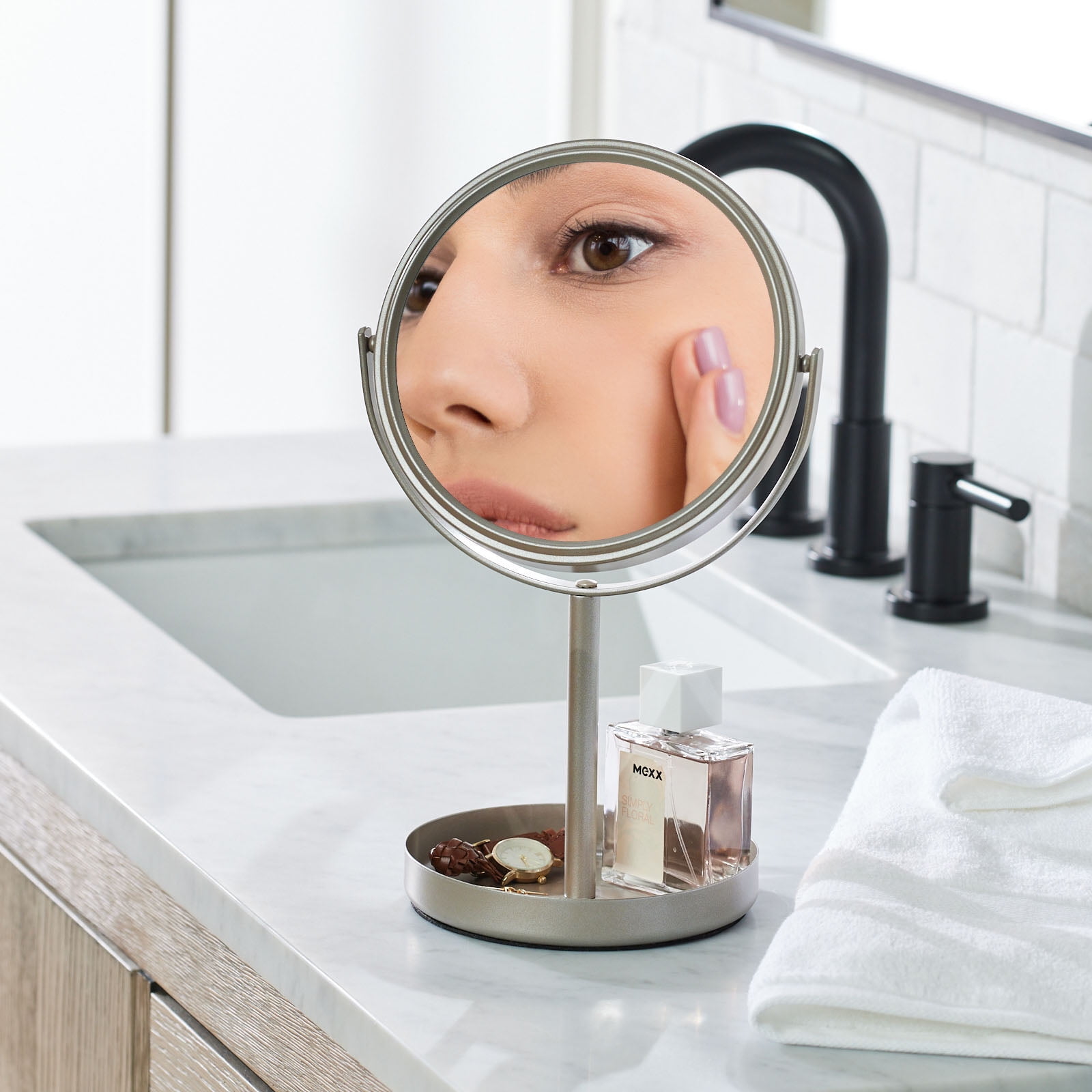 Better Homes & Gardens Satin Nickel Metal Dual Sided Vanity Mirror