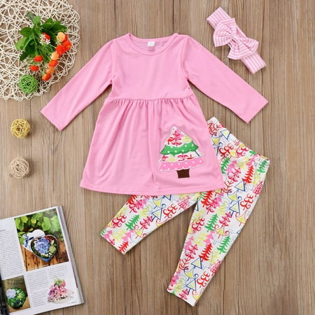 Christmas Tree Kids Baby Girls Clothes Outfits T-shirt Top Dress+Pants Leggings