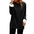 thumbnail image 2 of larppty Women Warm Sherpa Lined Fleece Crewneck Sweatshirt Pullover Loungewear for Winter (Black, XL), 2 of 8