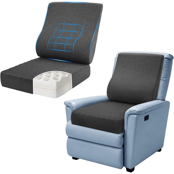 2-in-1 Recliner Cushions for Elderly, Egg Crate Foam Seat Cushion with Ergonomic Back Support Pillow, Non-Slip Recliner Seat Cushions for Long Sitting, Reduces Muscle Fatigue, Gray for Home Living Ro