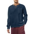 thumbnail image 1 of Men Solid V Neck Shirt Loose Long Sleeve Blouse, 1 of 6