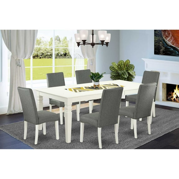 East West Furniture Dining Room Set Linen White, LGDR7-LWH-07