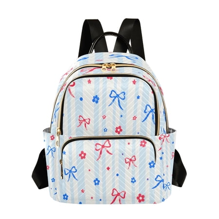 RMDQTR Quilted Backpack Lightweight Casual Daypack with Multi Zipper Pockets for Travel Daily Use Shopping Sports Festive Bow Tie Flower Stripes