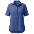 thumbnail image 6 of Linen Tops for Women Summer Gauze Shirts Button Down Short Sleeve V Neck Blouses Dressy Casual Tunic Clothes Dark Blue XXL, 6 of 8