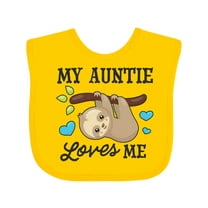 Inktastic My Auntie Loves Me with Sloth and Hearts Boys or Girls Baby Bib