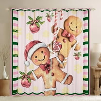 jejeloiu Khaki Snowmen Biscuit Black Out Curtains,Merry Christmas Dessert Curtains Pack of 2 (42x63 Each),Pink Xmas Ball Bedroom Curtains For Children,Super Cozy Room Decor
