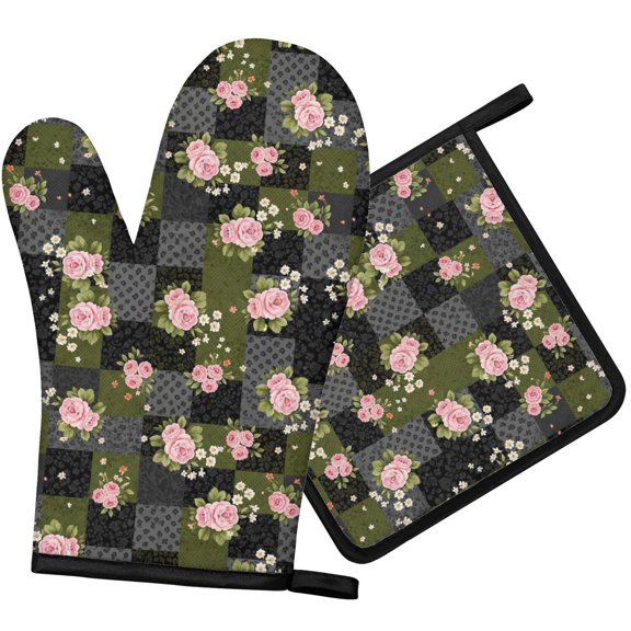 Pioneer Flower Floral Print Pattern 1-Pack Oven Mitts Set, Heat Resistant Kitchen Gloves, 7.7" X 12"