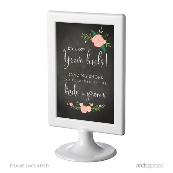 Dancing Shoes - Kick Off Your Heels Framed Chalkboard & Floral Roses Wedding Party Signs