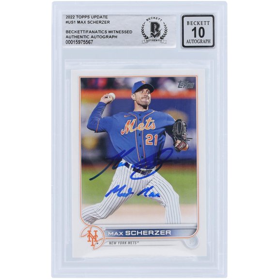 Max Scherzer New York Mets Autographed 2022 Topps Update #US1 Beckett Fanatics Witnessed Authenticated 10 Card with "Mad Max" Inscription - Fanatics Authentic Certified