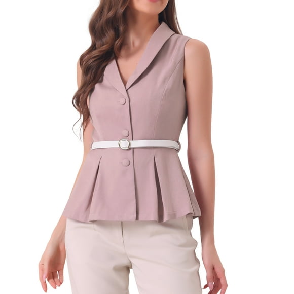 INSPIRAR CHIC Chaleco de Blazer de Oficina sin Mangas con Solapa y Cinturón en Color Gris Rosa