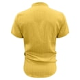 thumbnail image 4 of Men's Solid Color Short Sleeve Stand Collar Button Cardigan, Casual Beach Shirt, Lightweight Crinkle Fabric Top for Resort Wear, Vacation and Warm Weather Outings Yellow M, 4 of 9