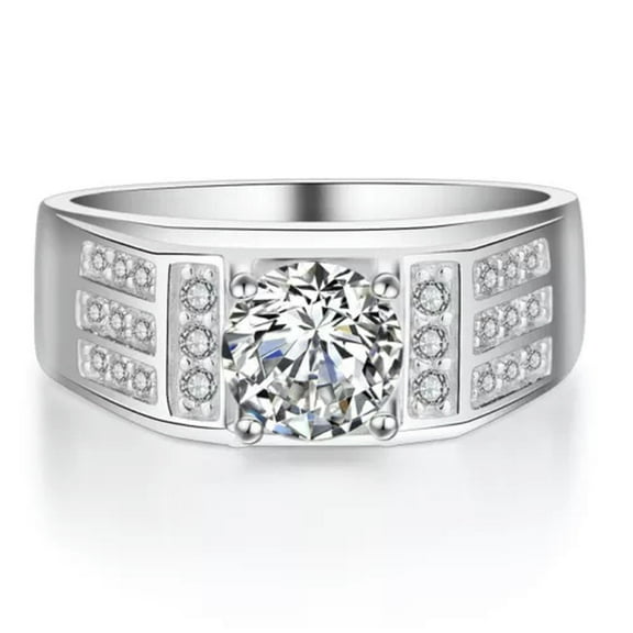 8.5mm Classic White CZ Inlay Band Men's 925 Silver Wedding Party Ring Size 7-12