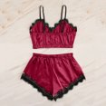 thumbnail image 3 of ICQOVD Women Sleepwear Sleeveless Strap Nightwear Lace Trim Satin Cami Top Pajamas Sets, 3 of 4