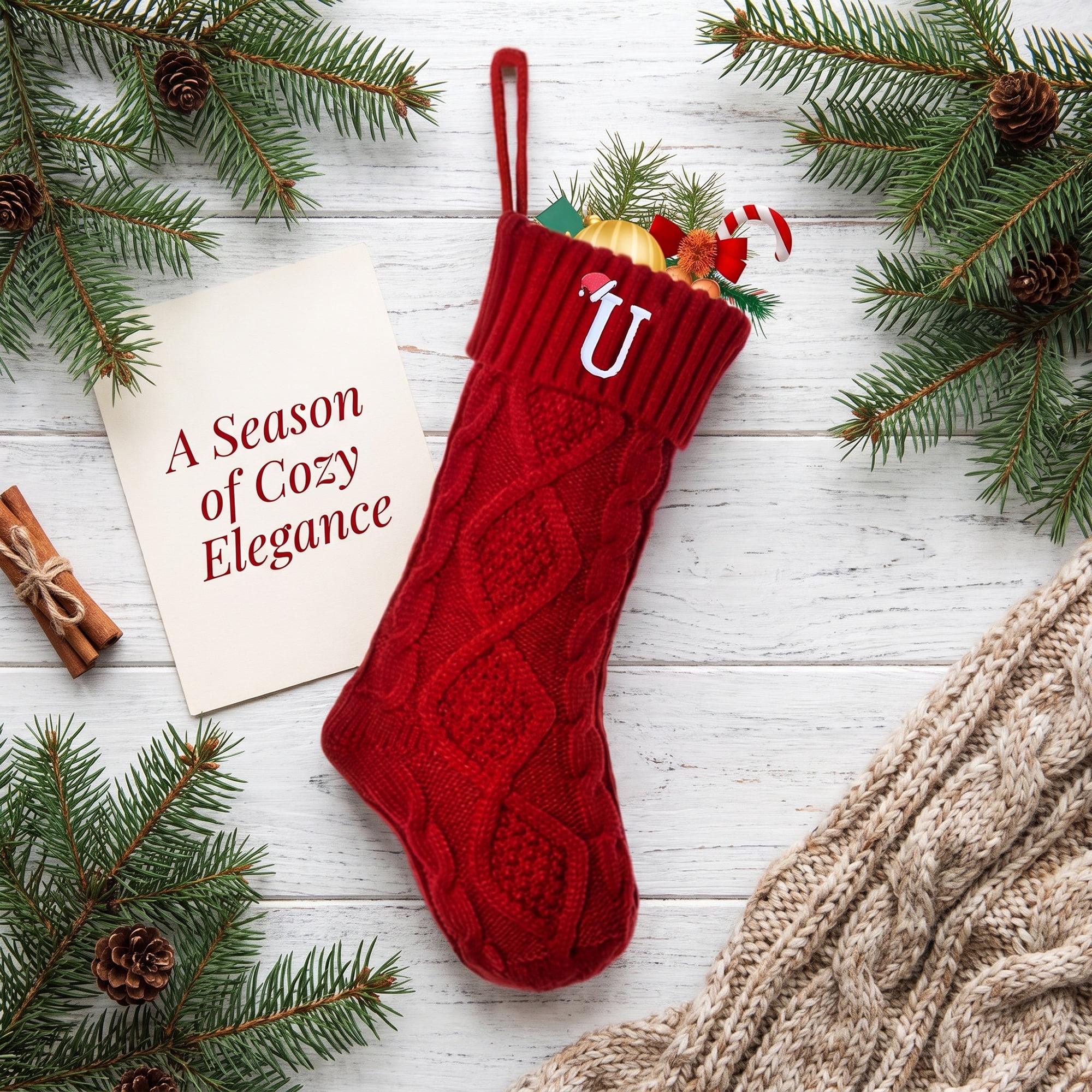 Unique Bargains Canine Bone Christmas Stocking Luxury Puppy Holiday Keepsake Sack Red Letter U 17"