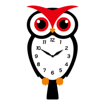 FGnano Charming Owl Shaped Pendulum Wall Clock, Cartoon Style, Bright White/Red/Black, MDF, 13.8'x7.7'x1.8', with White Gift Box