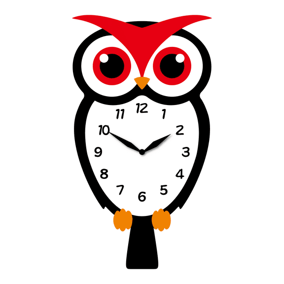 FGnano Charming Owl Shaped Pendulum Wall Clock, Cartoon Style, Bright White/Red/Black, MDF, 13.8'x7.7'x1.8', with White Gift Box