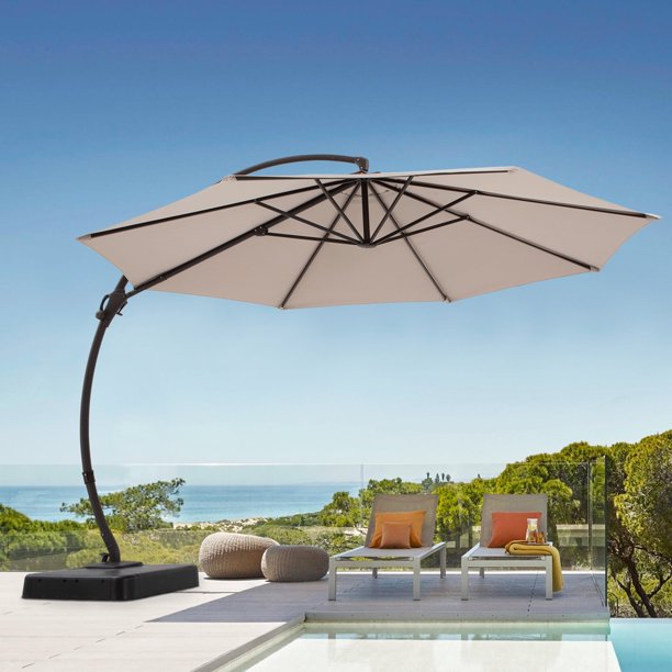 OneHome 11FT Curvy Cantilever Offset Hanging Market Patio Umbrella with