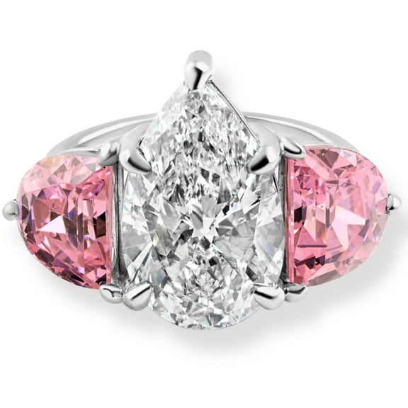Pompeii Certified 15.40Ct Pear Shape Diamond Pink Topaz Engagement Ring Gold Lab Grown