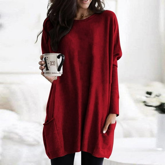 Turilly Women Long Sleeve Casual Loose Fit Tunic Tops with Pockets Crewneck Sweatshirts