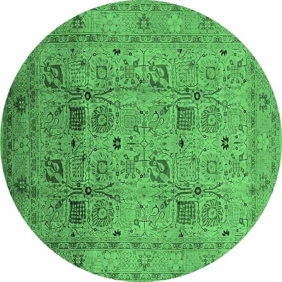 Ahgly Company Indoor Round Oriental Emerald Green Industrial Area Rugs, 8' Round
