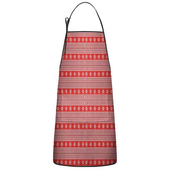 Red Christmas Folk Pattern Apron-Garden Aprons for Women with Pockets-Cotton Linen Waterproof Kitchen Cooking Gardening Aprons Adjustable for Kitchen,Cooking,BBQ and Salon 33"x27"