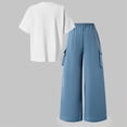 thumbnail image 5 of GXWEA Cute Clothes For Girls Girls Fashion Outfit Bow Print Short Sleeve + Blue Cargo Wide Leg Pants 2 Piece Set(12-13 Years,Blue), 5 of 7