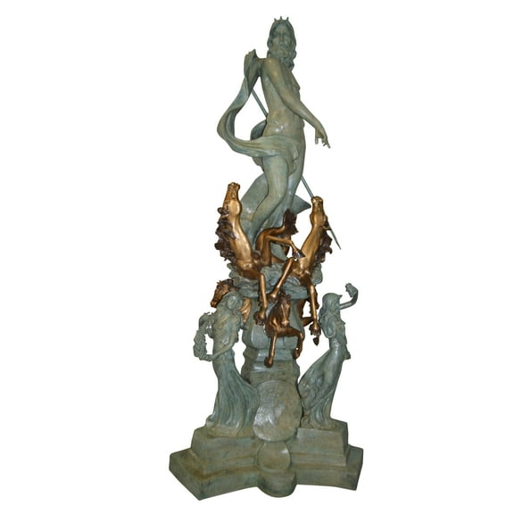 Neptune Fountain W six Horses Bronze Statue -  Size: 38"L x 38"W x 90"H.
