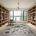 thumbnail image 2 of ODIKA 9'x12' Washable Area Rug Motifs Plane Educational Border Cartoon Galaxy Constellation Rocket Flowing for Master Suite, California King, Under Bed, Non-Shedding, Easy Care, 2 of 7