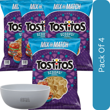 Tostitos Scoops Original Tortilla Chips, 16.125 oz-4pk, With Olive White Bowl By OMA