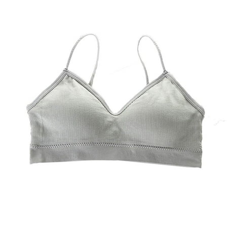 

Cotton Threaded Beautiful Back Full Cup Yoga Tops Tube Top Sleeping Bralette Camisole Seamless Bra GREY
