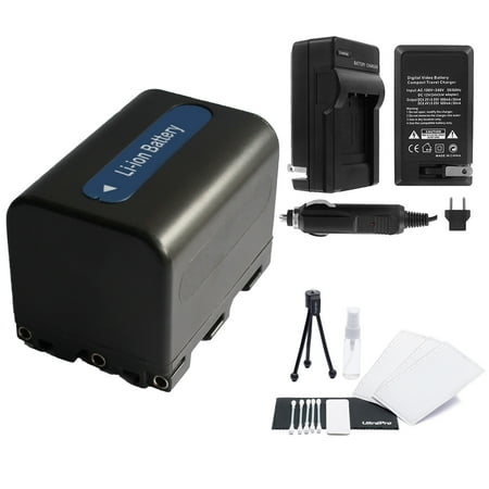 NP-FM70 High-Capacity Replacement Battery with Rapid Travel Charger for Sony DCR-TRV240 DCR-TRV25 DCR-TRV250 - UltraPro BONUS INCLUDED: Camera Cleaning Kit  Screen Protector  Mini Travel Tripod