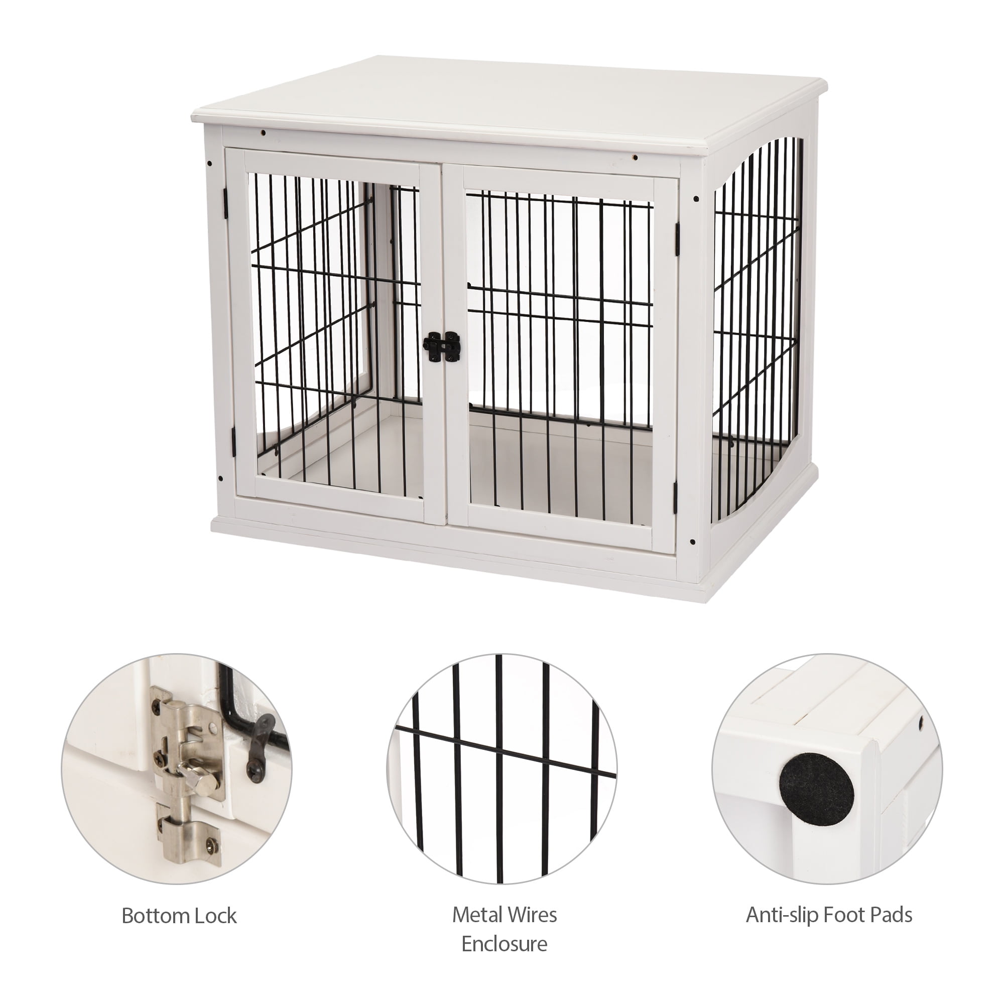 PawHut Dog Crate Furniture, Small Dog Cage End Table with Two Opening Sides, Lockable Door, Puppy Kennel Indoor, Cute and Decorative, Pure White