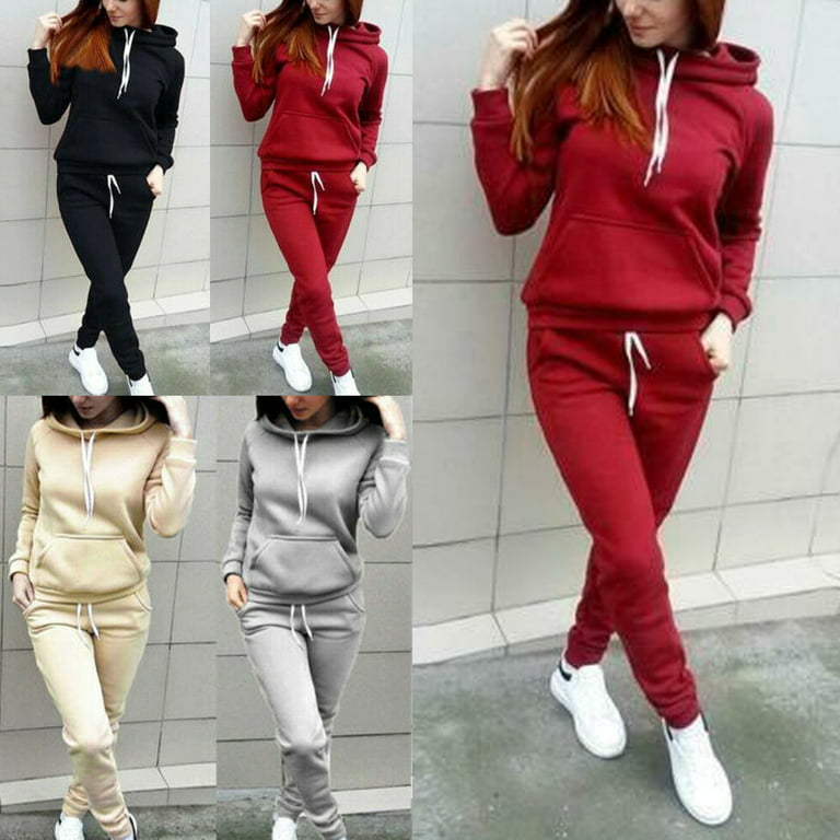 Casual Sweatsuit Pullover Hoodie Sweatpants Straps Slim-Fit Sport Outfits - Walmart.com