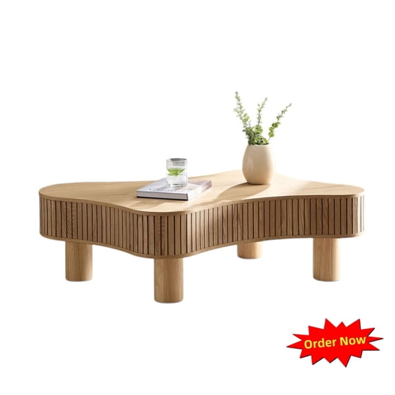 Tcbosik 42.5" Irregular Coffee Table, Rustic Cocktail Table, Modern Center Table for Living Room, Easy Assembly, Natural
