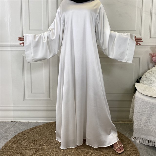 Maxi Vestido De Mujer Musulmana Vestido maxi árabe para mujer Dubai Turquía Musulmane Satén Hijab Vestido Bata (Blanco L) Cgtredaw Para estrenar