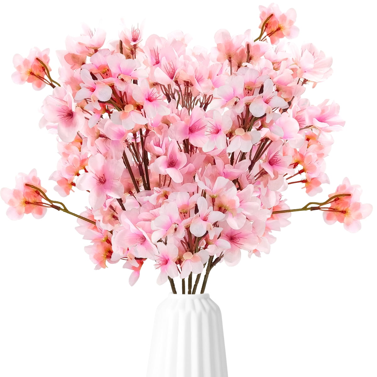 Cherry Blossom Branch Decor Artificial Pink Spring Flowers Silk Peach Flowers Fake Plants Arrangement for DIY Garden Home Wedding Party Décor 6Pcs