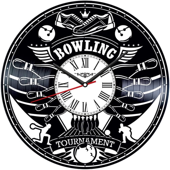 Bowling Vinyl Record Wall Clock Retro style Wall clock Silent Home Decor Unique Art Special Home Accessories Creative Personality Gift