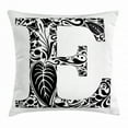 thumbnail image 1 of Letter E Throw Pillow Cushion Cover, Floral Swirls and Curls Big Leaf Blooming Meadow Inspired Retro Style Initials, Decorative Square Accent Pillow Case, 20 X 20 Inches, Black White, by Ambesonne, 1 of 2