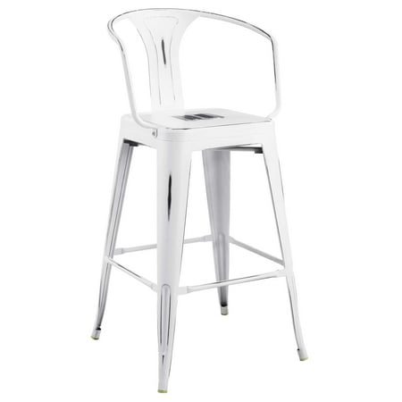 Country Kitchen Stools Industrial Country Cottage Farm Beach House Bar Pub and Dining Kitchen Bar Side Stool Chair, Metal Steel, White ()