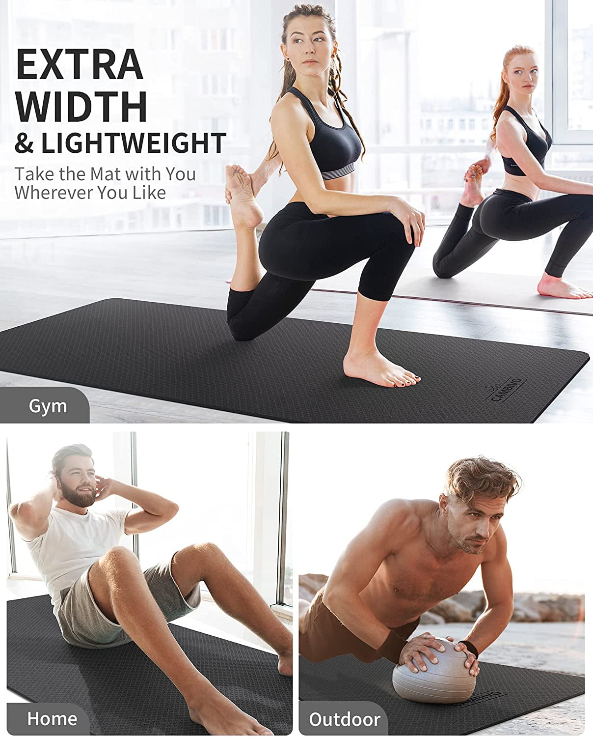 CAMBIVO Extra Wide Yoga Mat for Women and Men, 72"x 32"x 1/4" Eco-Friendly SGS Certified, Large TPE Exercise Fitness Mat for Yoga, Pilates, Workout
